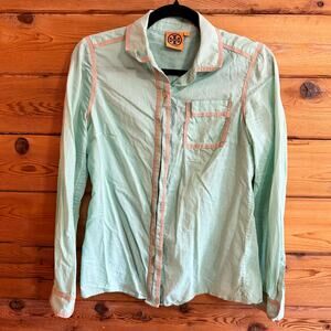 Tory Burch Aqua Blue Button-Up Blouse Size 4